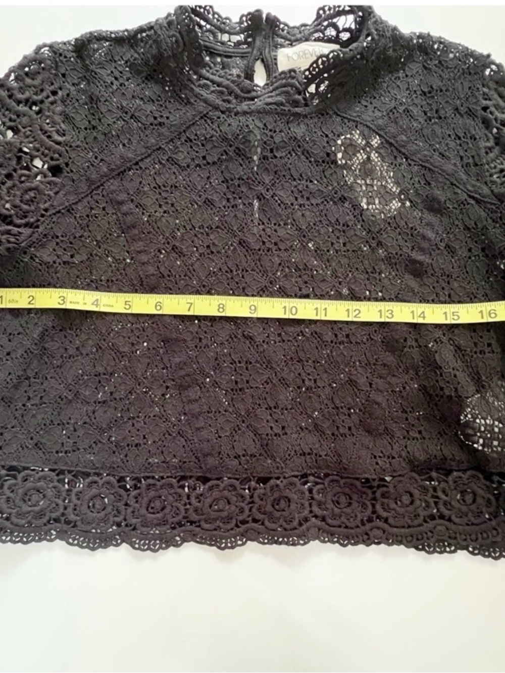 Forever 21 Black Crochet Lace Long Sleeve Crop Top - Picture 13 of 14